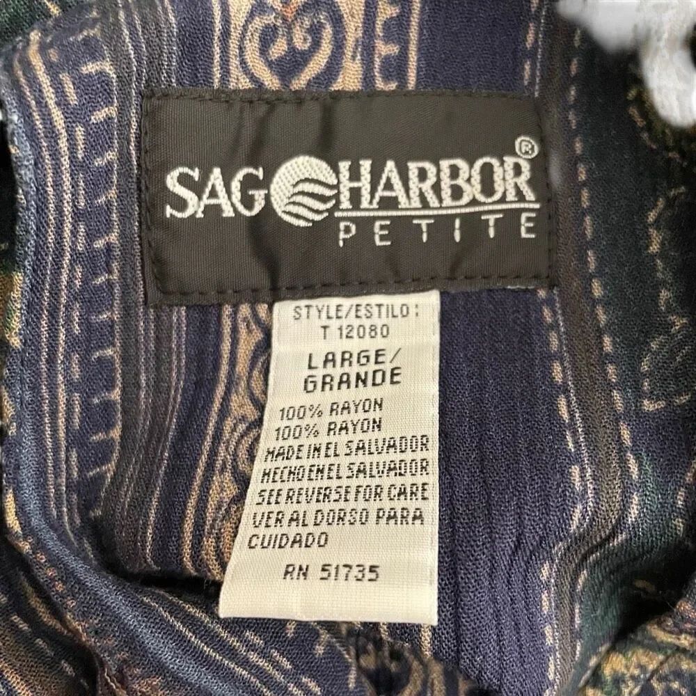 Vtg Sag Harbor Womens Midi Dress LP Teal Batik Sleeveless Art Style Boho Lagom - Picture 4 of 8